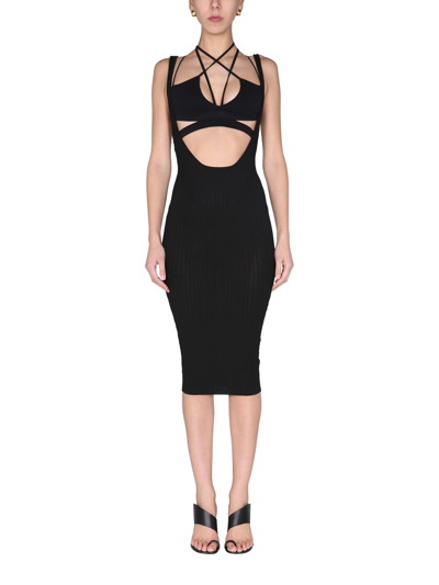 Shop Andreädamo Ribbed Skirt With Straps In Nero