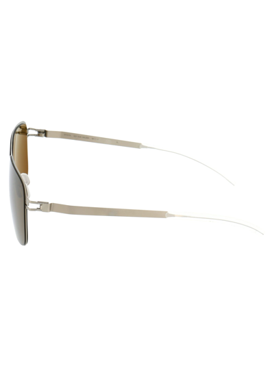 Shop Mykita Wilder Sunglasses In 470 Matte Silver | Raw Brown Solid