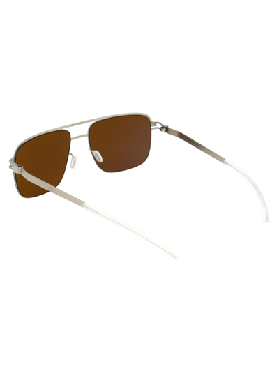 Shop Mykita Wilder Sunglasses In 470 Matte Silver | Raw Brown Solid