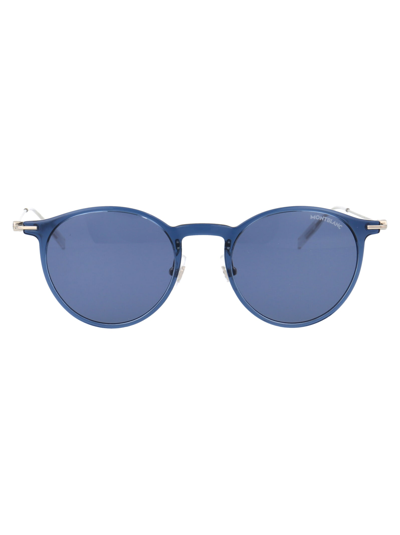 Shop Montblanc Mb0097s Sunglasses In 004 Blue Silver Blue