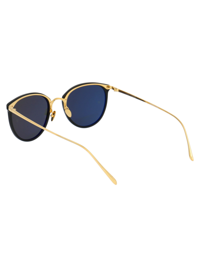 Shop Linda Farrow Calthorpe Sunglasses In Black/ Yellow Gold/ Grey