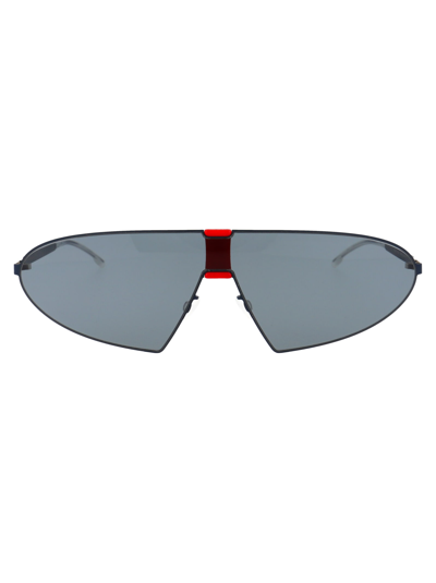 Shop Mykita Karma Sunglasses In 422 Mh39 Navy/red|darkblue Solid Shield