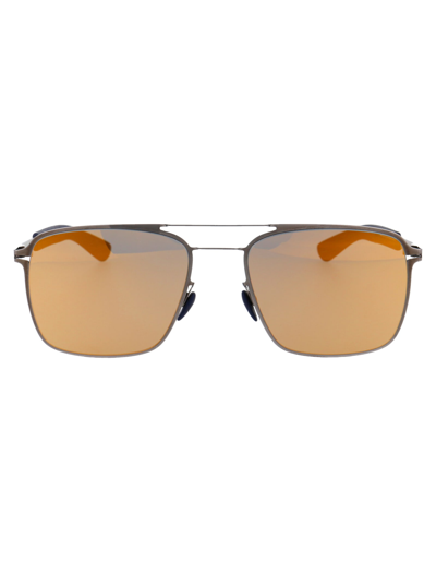 Shop Mykita Flax Sunglasses In 246 Mh4 Shinygraphit/navyblu|pearlygold Flash