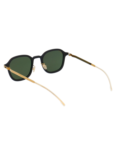 Shop Mykita Fir Sunglasses In 306 Mh7 Pitch Black/glossygold | Polarized Pro Green 15