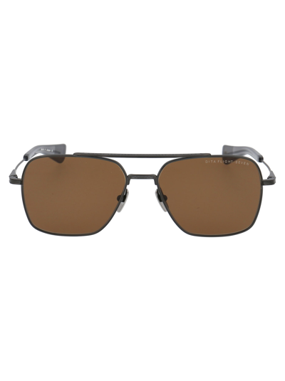 Shop Dita Flight-seven Sunglasses In Black Iron W/ Dark Brown - Ar