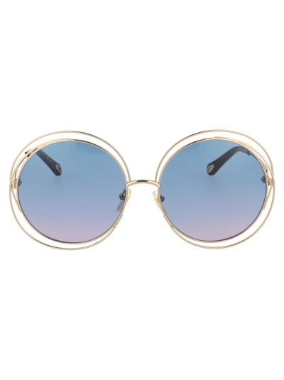 Shop Chloé Ch0045s Sunglasses In 003 Gold Gold Blue