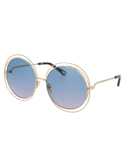Shop Chloé Ch0045s Sunglasses In 003 Gold Gold Blue