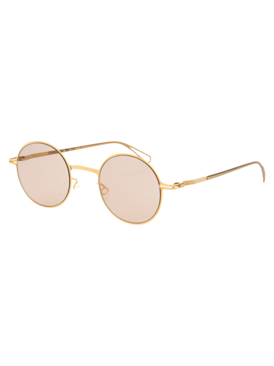 Shop Mykita Brenda Sunglasses In 839 C78 Glossygold/pow8|softbrown Solid