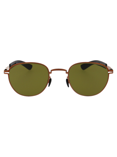 Shop Mykita Basil Sunglasses In 247 Mh5 Shinnycopper/pitch Bl|hollygreen Solid
