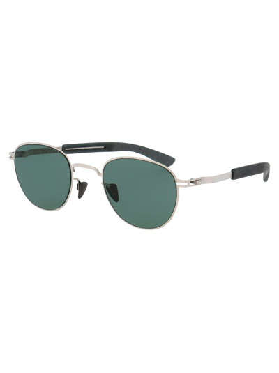 Shop Mykita Basil Sunglasses In 245 Mh3 Silver/storm Grey|neophan Solid