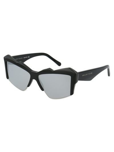 Shop Philipp Plein 000 Wes0091 Pte003n Sunglasses In Ckxc Black Silver Mirror Black