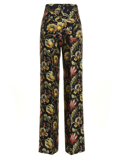 Shop Alberto Biani Floral Print Silk Trousers In Multicolor