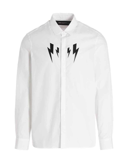 Shop Neil Barrett Mirrored Bolt Shirt In White/black