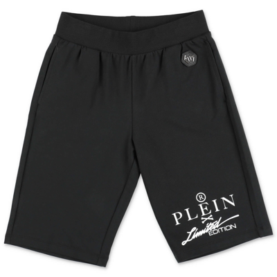 Shop Philipp Plein Junior Shorts Neri In Felpa Di Cotone In Nero Black