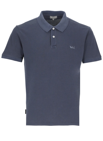 Shop Woolrich Two Buttons Polo Shirt With Logo In Melton Blue