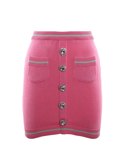 Shop Chiara Ferragni Mini Skirt In Cotton With Ribbed Inserts In Sachet Pink