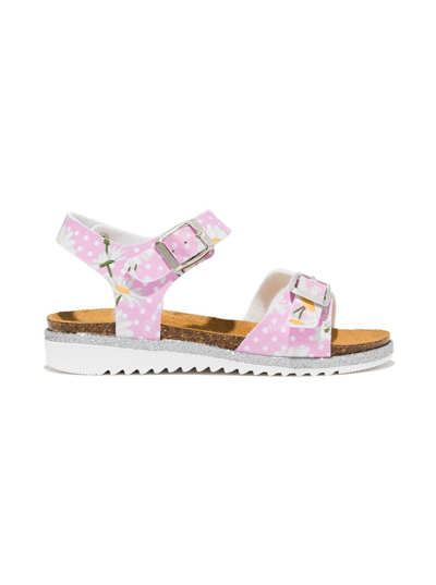 Shop Monnalisa Pink Polka Dot Sandals With Floral Print