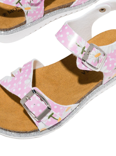 Shop Monnalisa Pink Polka Dot Sandals With Floral Print