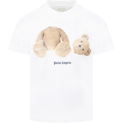 Shop Palm Angels White T-shirt For Boy With Bear In White Brown