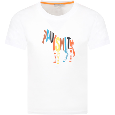 Shop Paul Smith Junior White T-shirt For Boy With Zebra In P Bianco