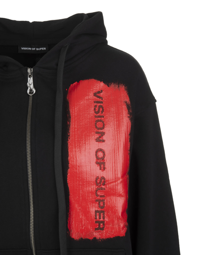 Shop Vision Of Super Unisex Black Hoodie With Logo Stripe In Red Latex