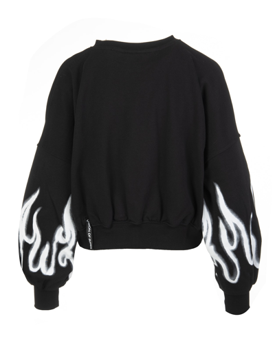 Shop Vision Of Super Woman Black Sweatshirt With White Spray Flames