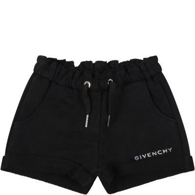 Shop Givenchy Black Shorts For Baby Girl With Silver Logo In B Nero