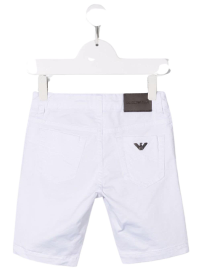 Shop Emporio Armani White Cotton Denim Shorts With Logo In Bianco Ottico