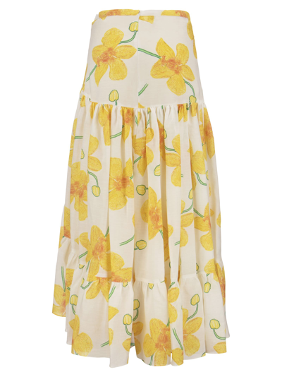 Shop Marni Ramie Skirt With Orchid Print In Maize