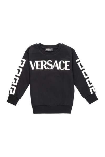 Shop Young Versace Logo Detail Cotton Sweatshirt In Black