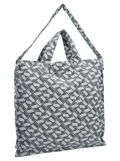Shop Sunnei Logo Print Denim Shopping Bag In White/black