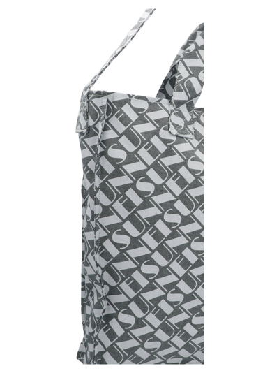Shop Sunnei Logo Print Denim Shopping Bag In White/black