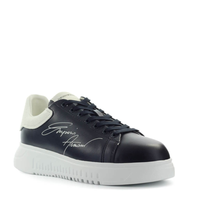 Shop Emporio Armani Signature Dark Blue Cream Sneaker