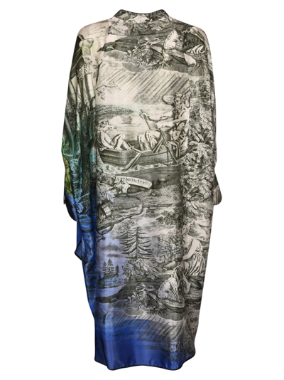 Shop F.r.s For Restless Sleepers Asymmetric Printed Shirt Dress In Blu