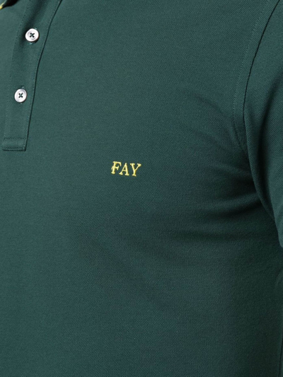 Shop Fay Green Stretch Cotton Pique Polo Shirt