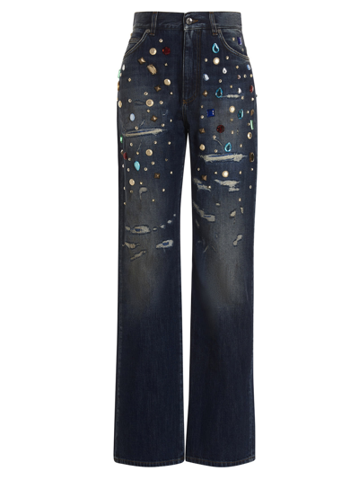 Shop Dolce & Gabbana Crystal Appliqués Jeans In Blue