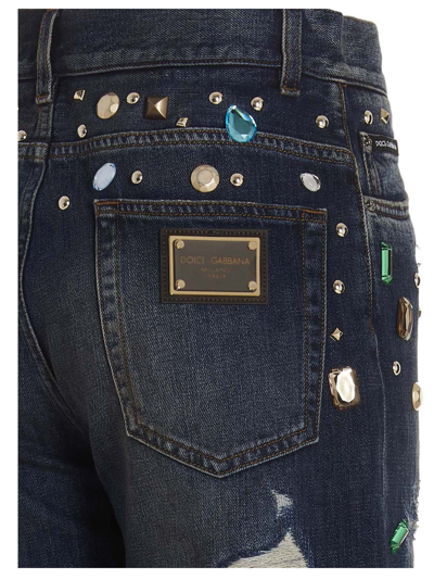 Shop Dolce & Gabbana Crystal Appliqués Jeans In Blue