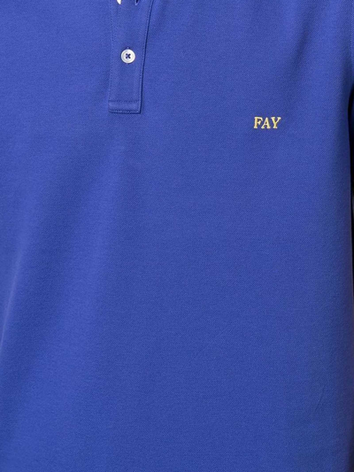 Shop Fay Blue Stretch Cotton Pique Polo Shirt