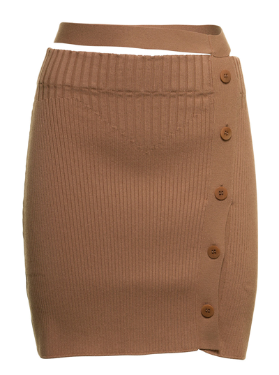 Shop Andreädamo Woman Beige Viscose Skirt With Cut Out Detail In Nude