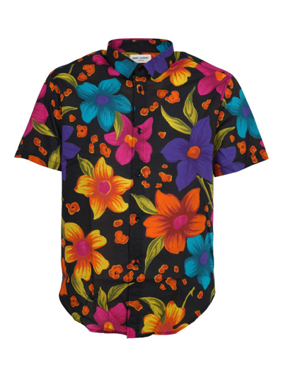 Shop Saint Laurent Floral Printed Short-sleeved Shirt
