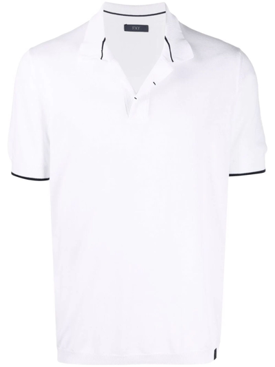 Shop Fay White Cotton Polo Shirt In B001(bianco)+u807(blu Navy)