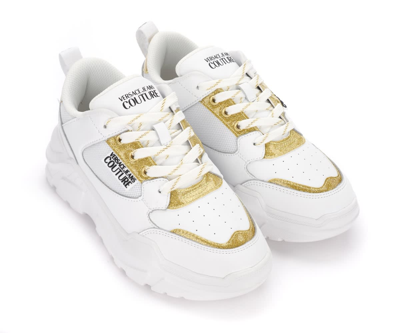 Shop Versace Jeans Couture White Sneaker With Golden Details