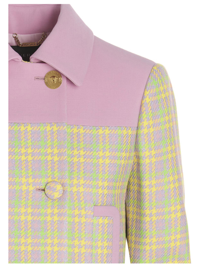 Shop Versace Lurex Insert Coat In Multicolor