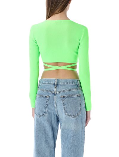 Shop Msgm Lace-up Cropped Top In Fluo Green