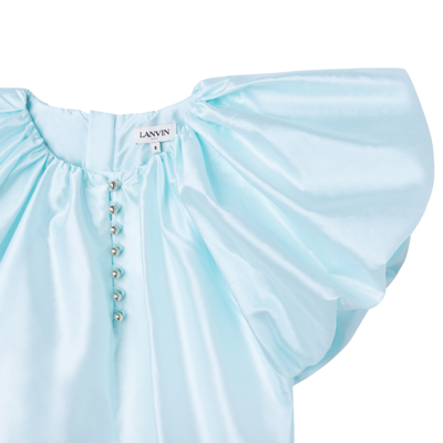Shop Lanvin Dress With Balloon Sleeves In Turquoise