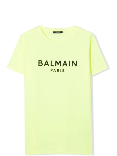 Shop Balmain Logo-print T-shirt In Giallo Fluo