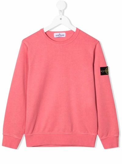 Shop Stone Island Junior Pink Cotton Sweatshirt With Logo In (fuchsia)