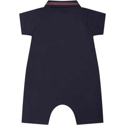 Shop Moncler Blue Romper For Baby Boy With Iconic Patch