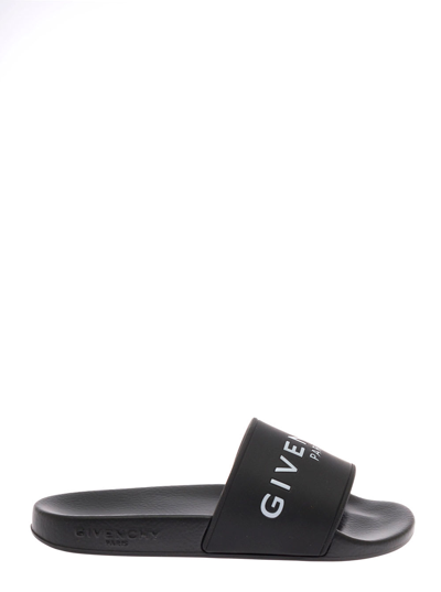 Shop Givenchy Gvenchy Kids Boys Black Slide Rubber Sandals With Logo