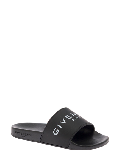 Shop Givenchy Gvenchy Kids Boys Black Slide Rubber Sandals With Logo